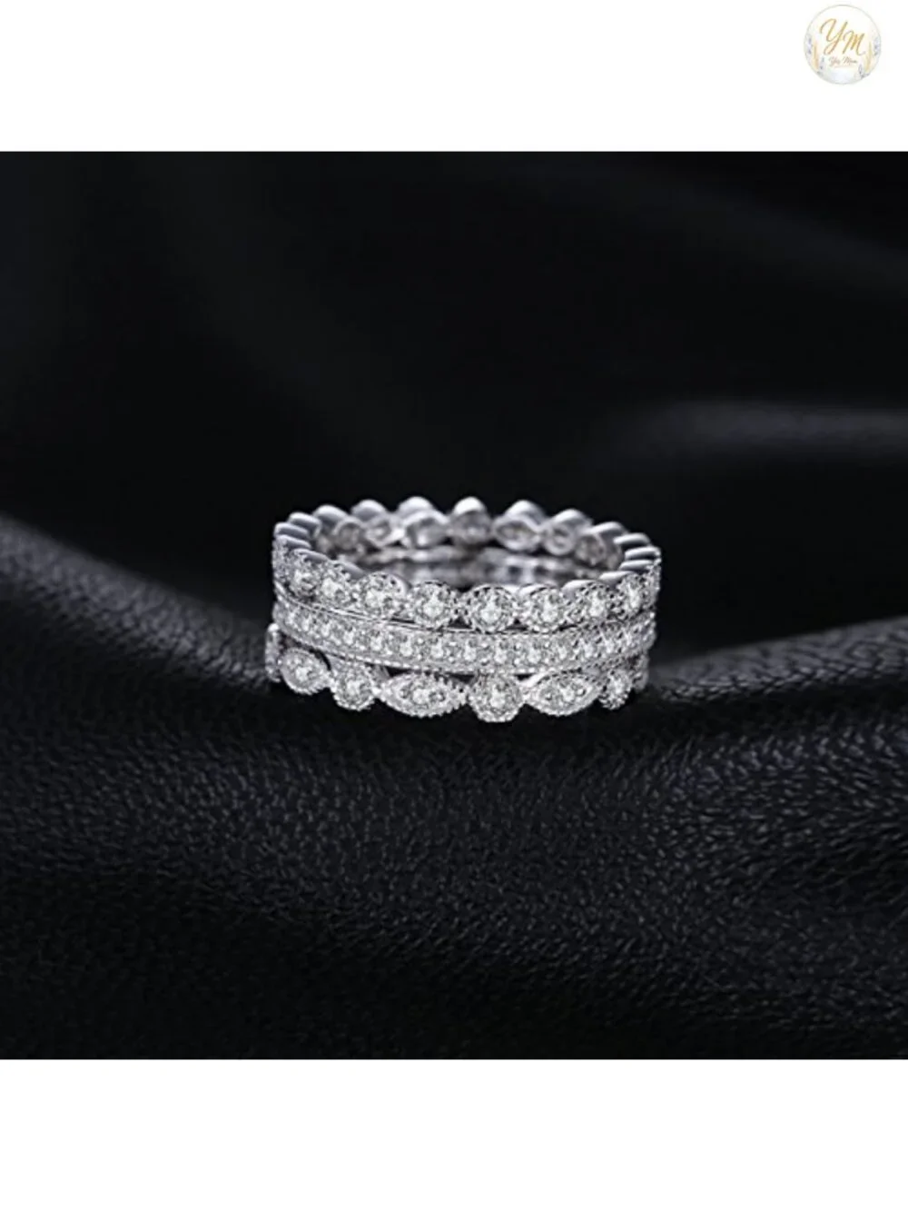 14K Gold Plated 925 Sterling Silver CZ Stackable Wedding Band Ring Set Women